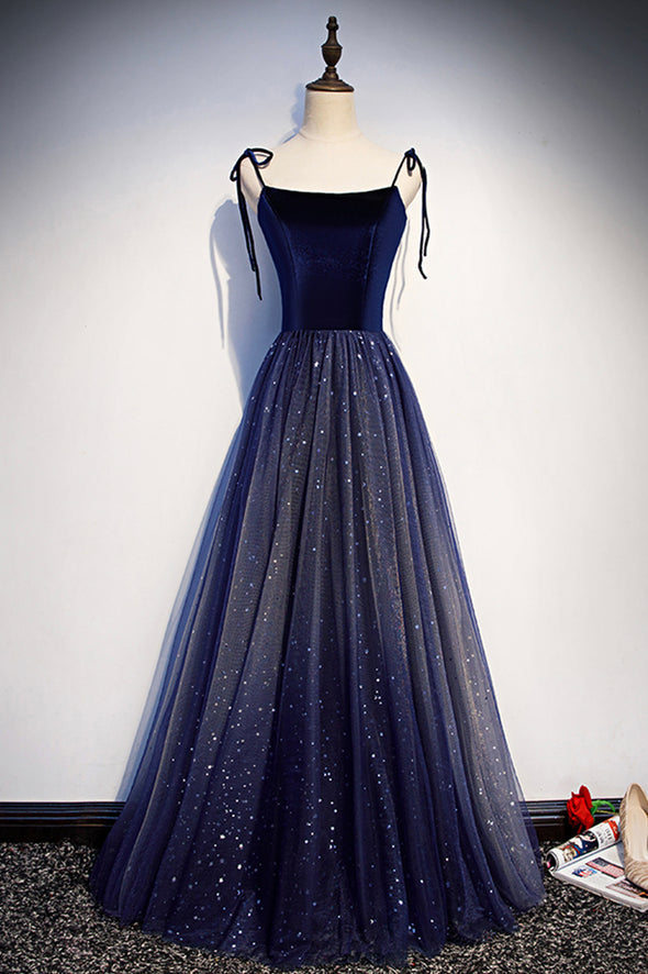 Sparkling Navy Blue A-line Evening Gown