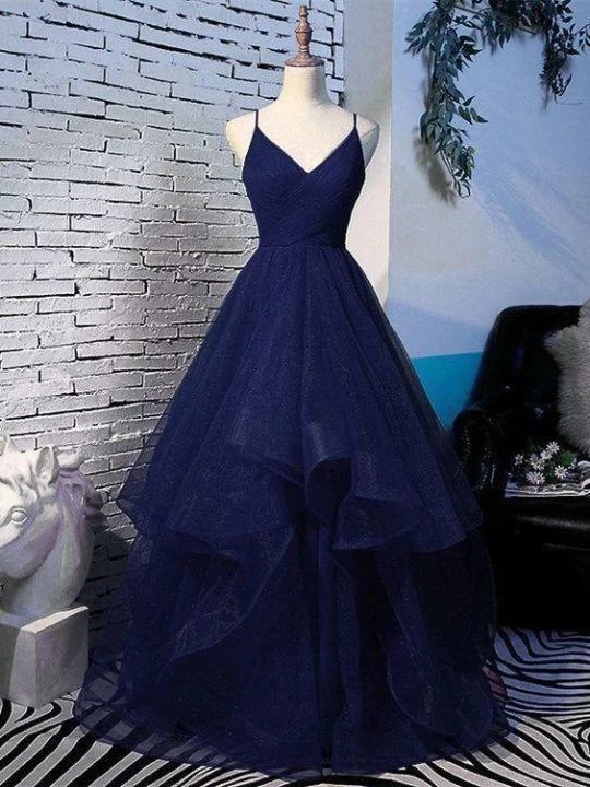 A Line Blue Tulle Prom Dresses Formal Evening Dresses Formal Occasion Dress