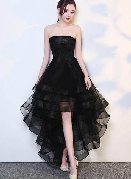 Black High Low Tulle And Applique Fashion Homecoming Dresses, Black Party Dress, Tulle Party Dress C002