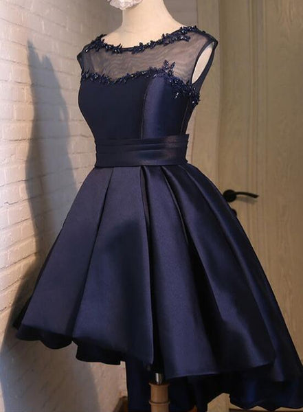 Navy Blue High Low Homecoming Dresses, Lovely Teen Formal Dress, Evening Party Dress Short C029