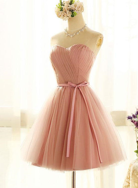 Lovely Sweetheart Short Party Dress, Pink Cute Teen Party Dress With Belt, Wedding Party Dresses C0064