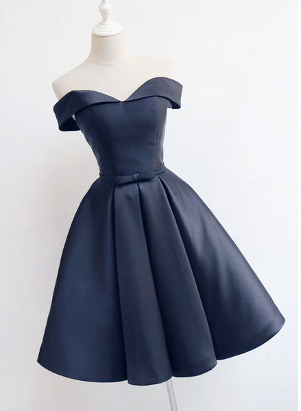 Beautiful Navy Blue Short Off Shoulder Sweetheart Party Dress, Navy Blue Party Dress, Homecoming Dresses C066