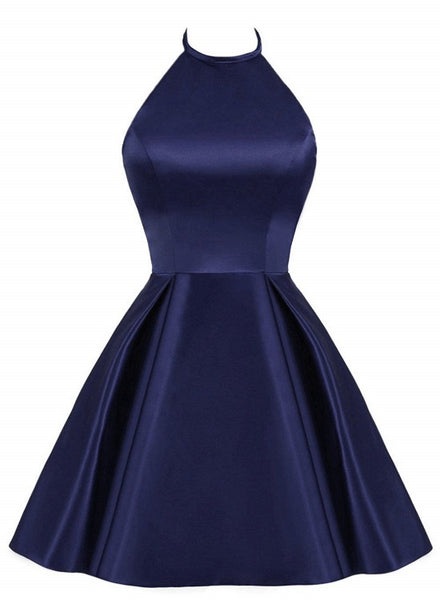 Midnight Blue Satin Flare Cocktail Dress