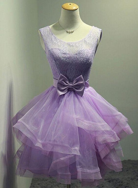 Lovely Organza And Lace Purple Layers Short Homecoming Dress, Lavender Party Dresses C097