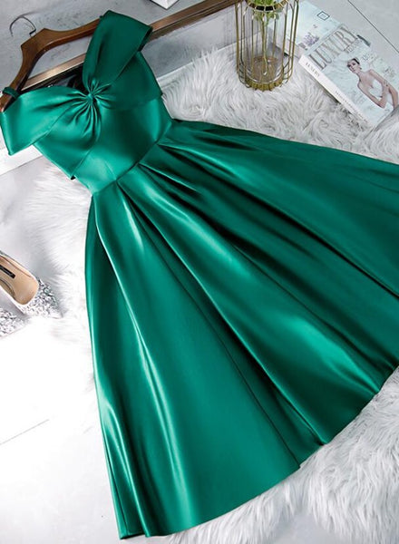 Green Satin Short Sweeetheart Off Shoulder Homecoming Dress, Green Short Party Dress Formal Dresses C102