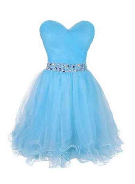 Lovely Sweetheart Light Blue Beaded Homecoming Dress, Short Blue Prom Dress D020