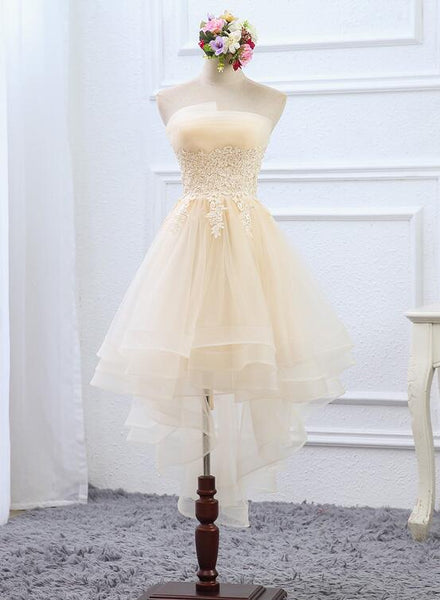 Light Champagne High Low Tulle Layers Homecoming Dress, Cute Short Prom Dress D049