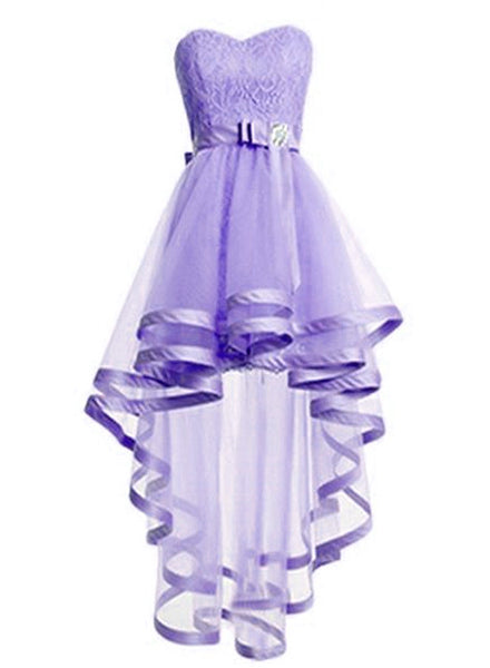 Light Purple Tulle High Low Sweetheart Party Dress, Tulle Homecoming Dress D052