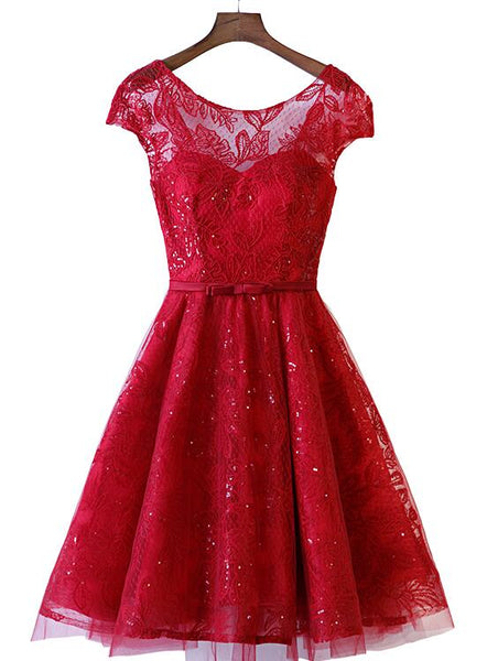 Red lace fit and flare dress cheap