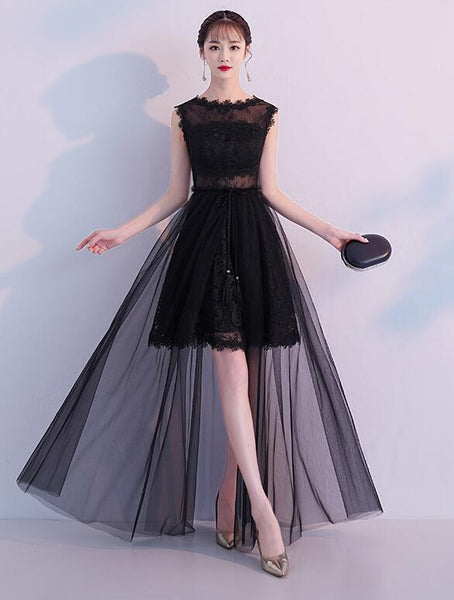 basque waist black dress Lace Up Back Basque Waist Puff Mini Dress main image 0
