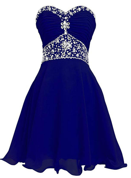 Beautiful Sweetheart Royal Blue Beaded Short Party Dress, Homecoming Dress For Teens F012