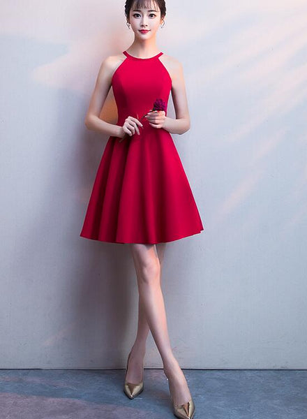 Halter Red Mini Party Dress, Red Homecoming Dress F054