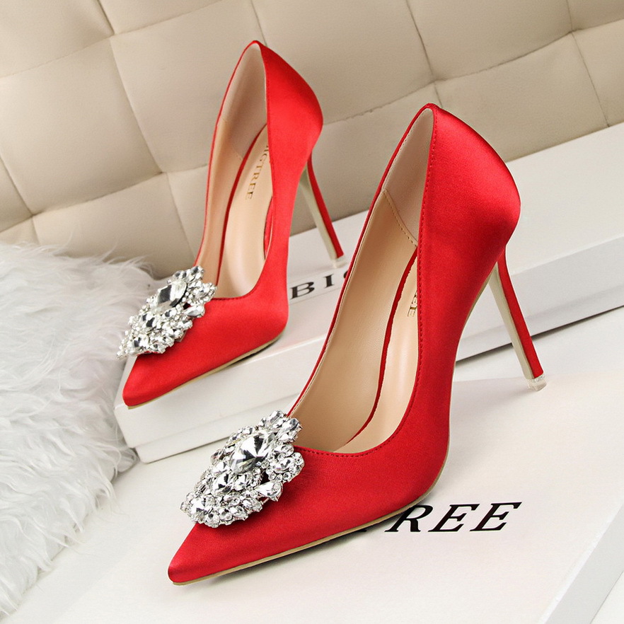 Rhinestone Women's Shoes Stiletto High Heels Sexy Thin Shallow Open Pointed Shiny Rhinestone Buckle Shoes S013
