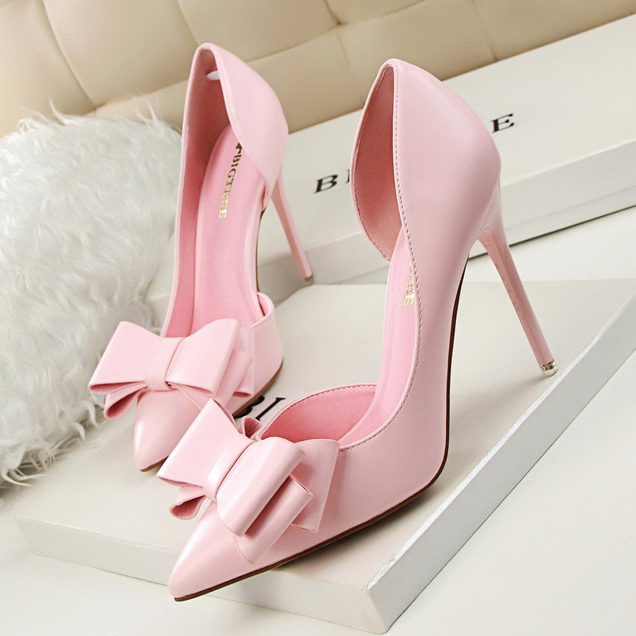 Fashion And Delicate Sweet Bow High Heels Stiletto High Heels Shallow Open Pointed Side Hollow Single Shoes (heel 10.5cm)s020
