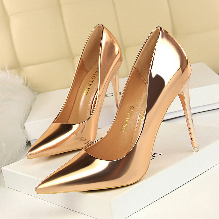 Fashion Metal Heel High Heels Women's Shoes High Heels Shallow Open Pointed Sexy Nightclub Slimming Shoes (heel 10.5cm) S021