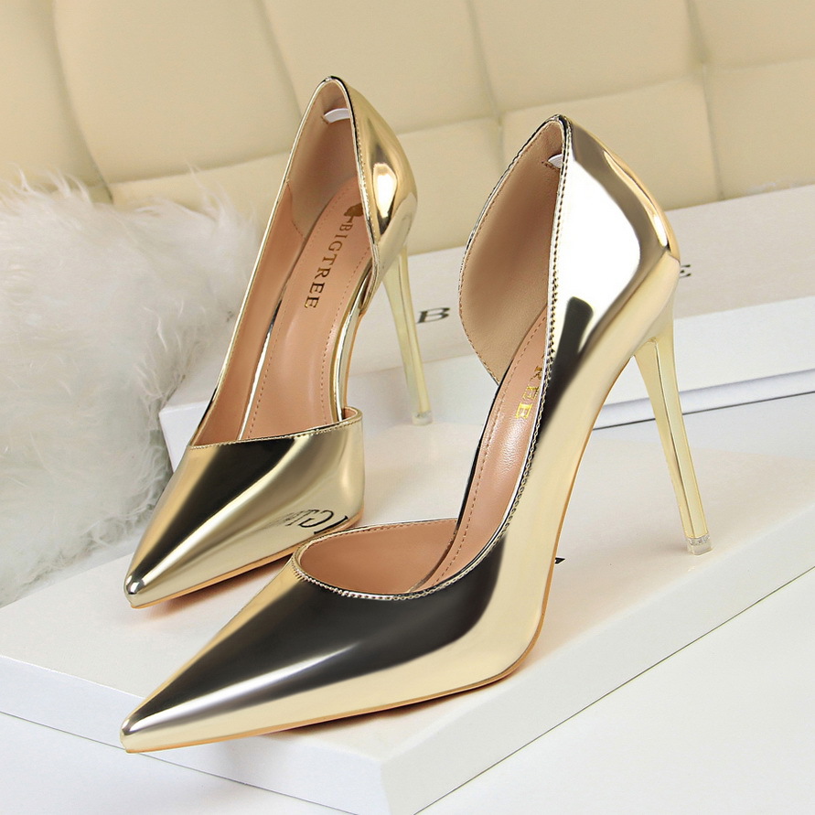 High Heels Simple Stiletto Metal Heel High Heels Shallow Open Pointed Toe Side Hollow Sexy Single Shoes (heel 10.5cm)s023