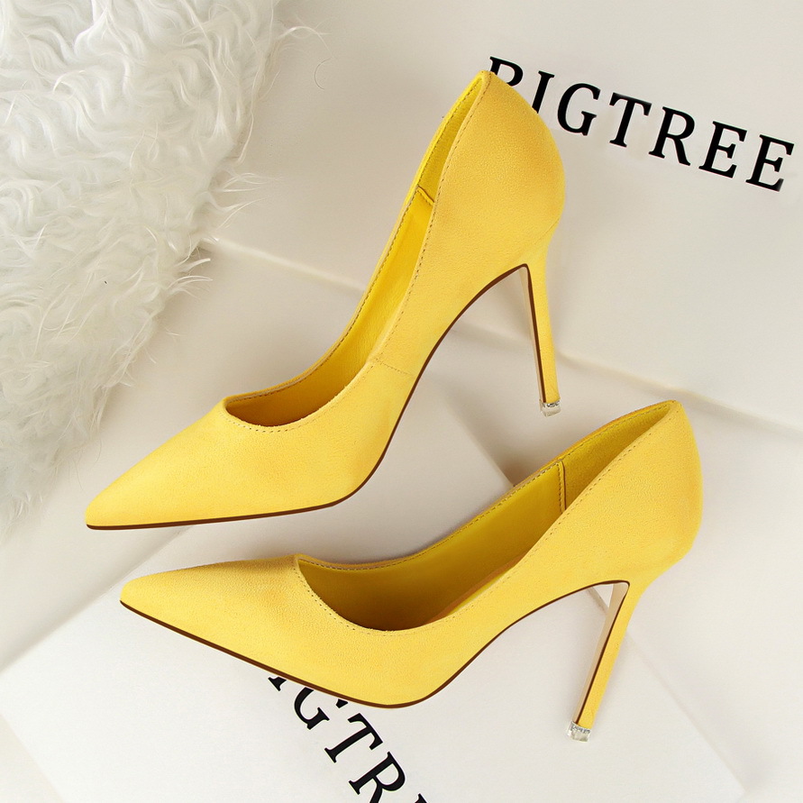 Korean Version Of Fashion Simple Stiletto High Heels Shallow Open Pointed Suede Sexy Thin Professional Ol Women's Single Shoes (heel