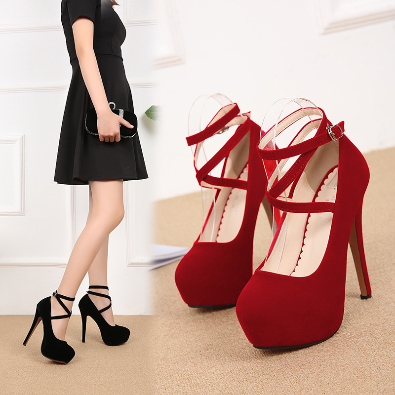 Fashion Cross Straps Large Size High Heels Women's Nightclub Women's Shoes (heel 14cm) S032