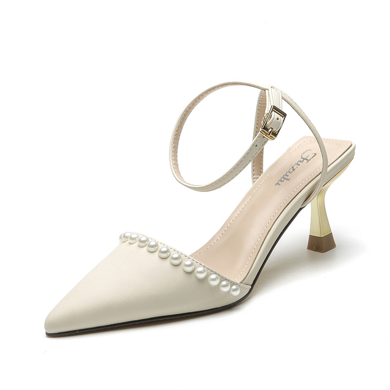Women High Heel Pearl White Stiletto Pointed Toe Fashion Shoes