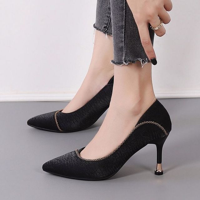 Women's Shoes Pointy Soft Leather Soft Soles Professional High Heels Thin Heels Shallow Mouth Korean Single Shoe Women (heel 7cm) H027
