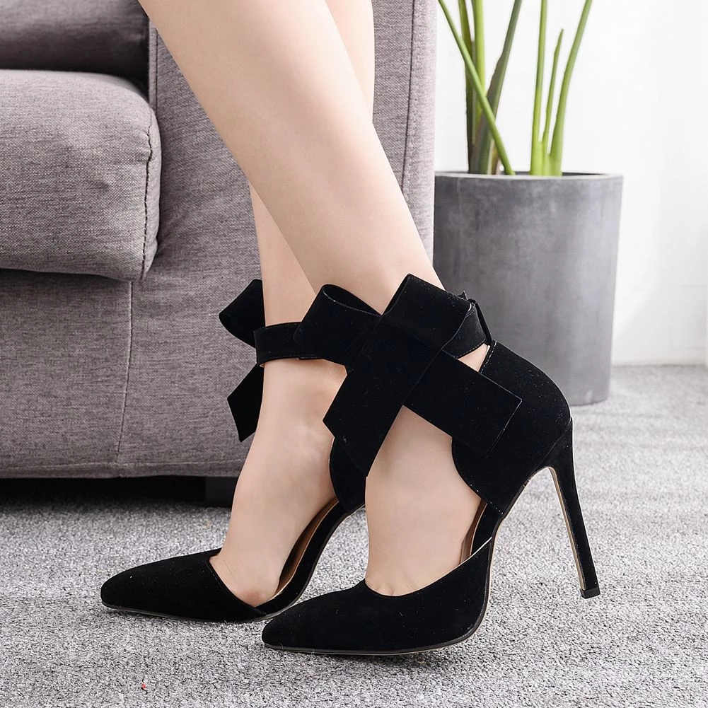 Spring Summer Fashion Sexy Big Bow Pointed Toe High Heels Sandals Shoes Woman Ladies Wedding Party Pumps Dress Shoe H062