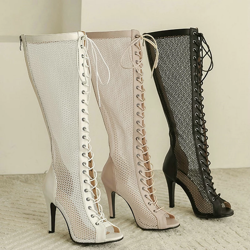 Fashion Comfort Air Mesh Women Sandals Sexy Thin Heels High Quality Summer Boots Shoes Party Casual Open Toe Sandals Big Size H088