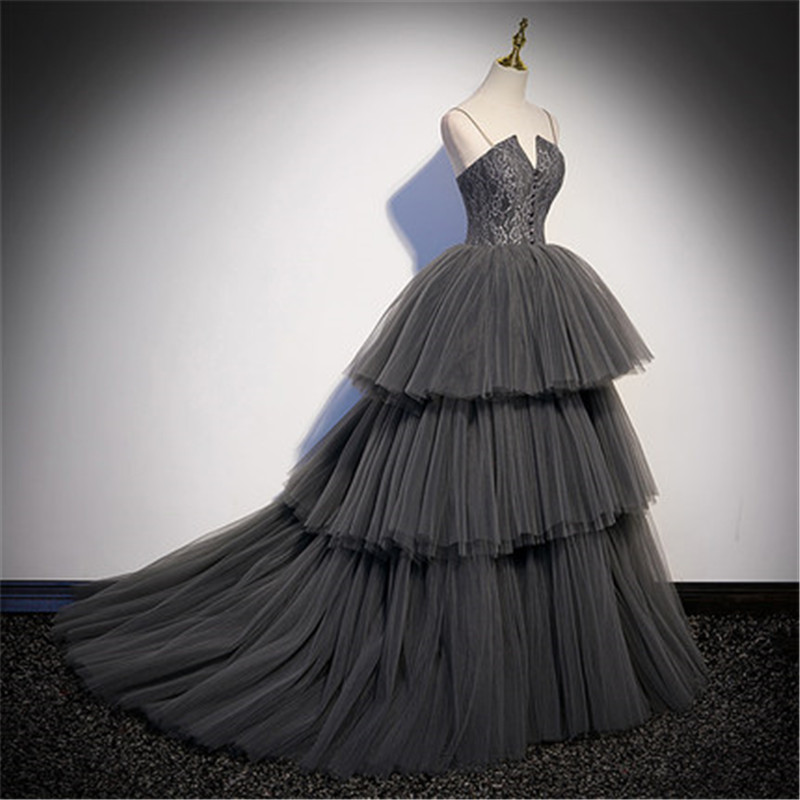 Gray Ball Gown Prom Dress Evening Dress Custom Size M013