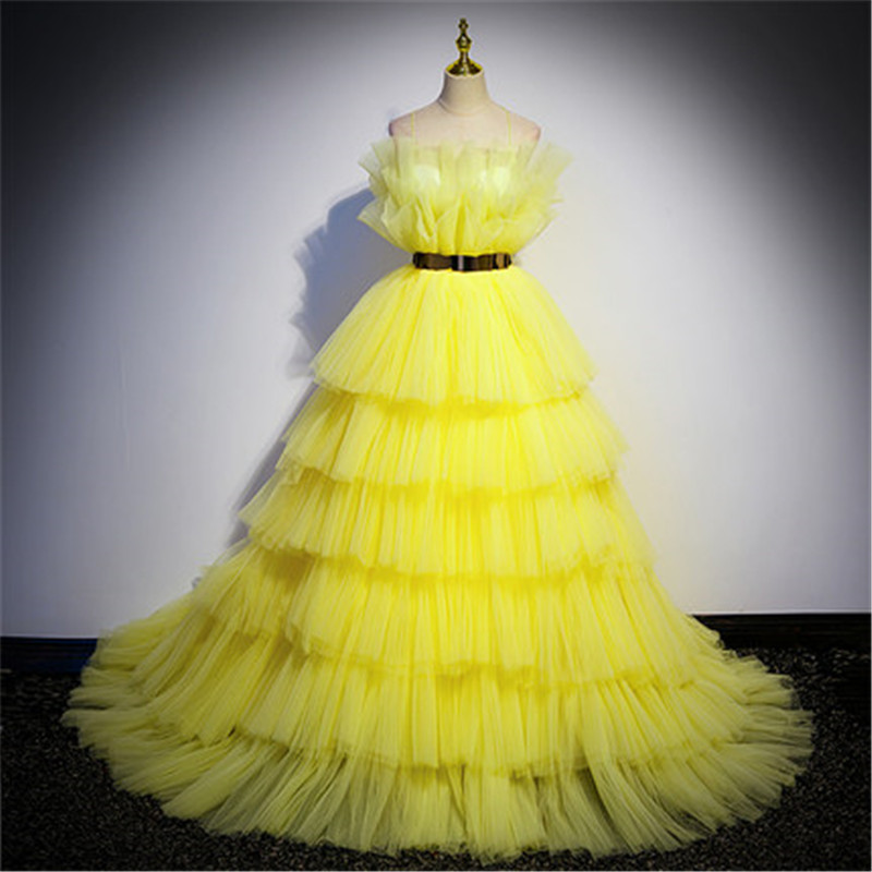 Yellow Strapless Ball Gown Prom Dress Evening Dress Custom Size M014