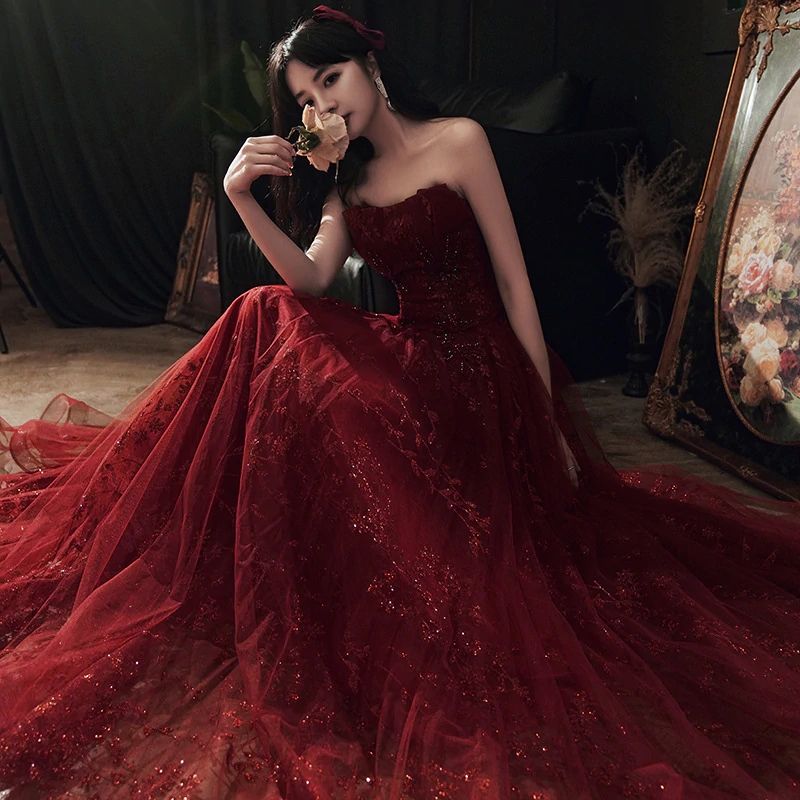 Wine red cheap gown designs