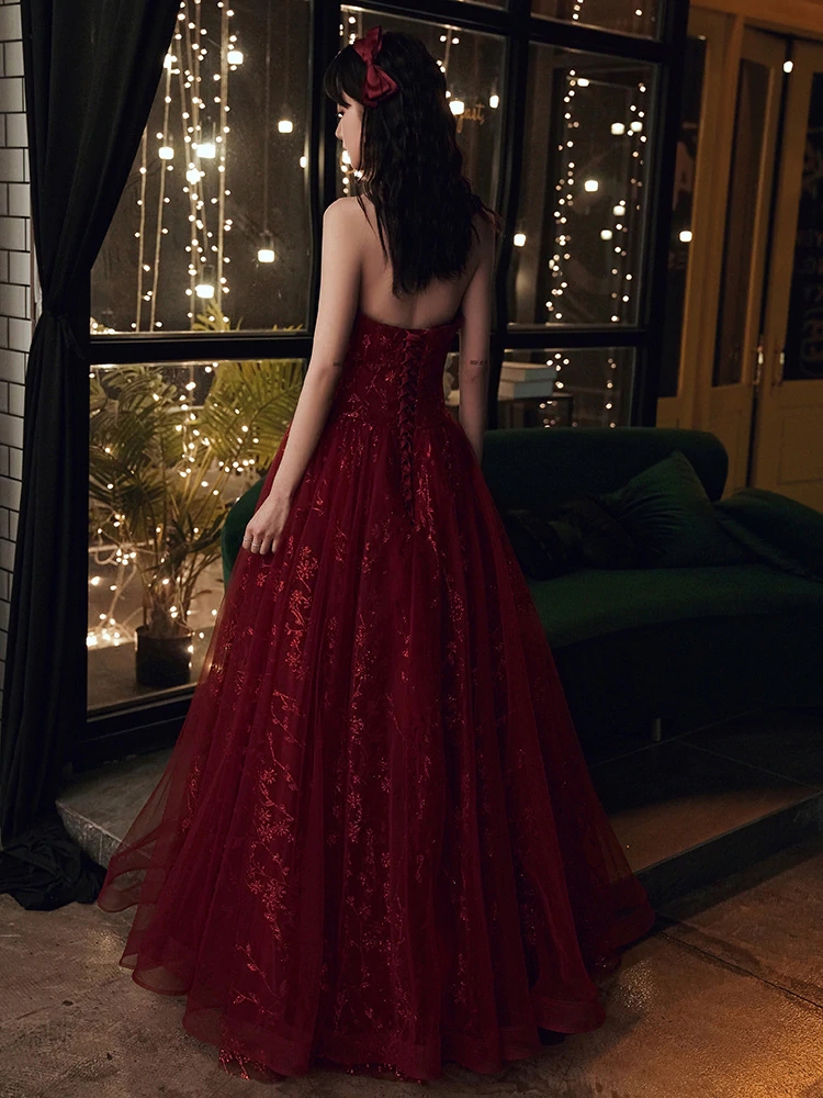 Wine Floral Lace Gown