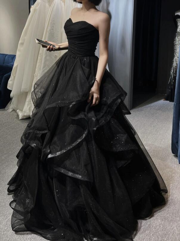 Black Sweetheart Tulle Layers Ball Gown Formal Dresses, Black Evening Dress Prom Dress M067