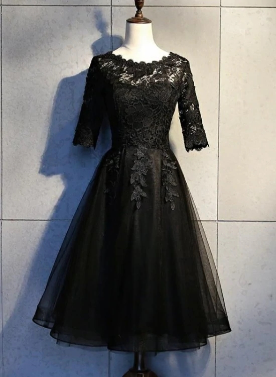 Lace Black Dress with Half Sleeves Design