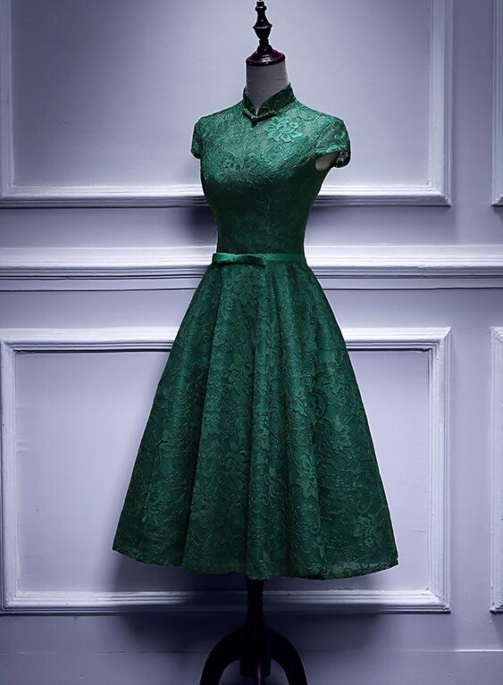 slim fit dress slacks Emerald Green Flower Lace Velvet Long Sleeve Vintage Dress, Emerald Green / L