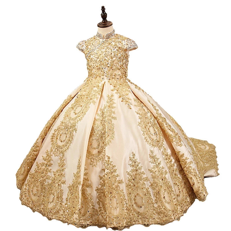 gold lace embroided dress Off-the-Shoulder Glitter Long Prom Dress main image 0