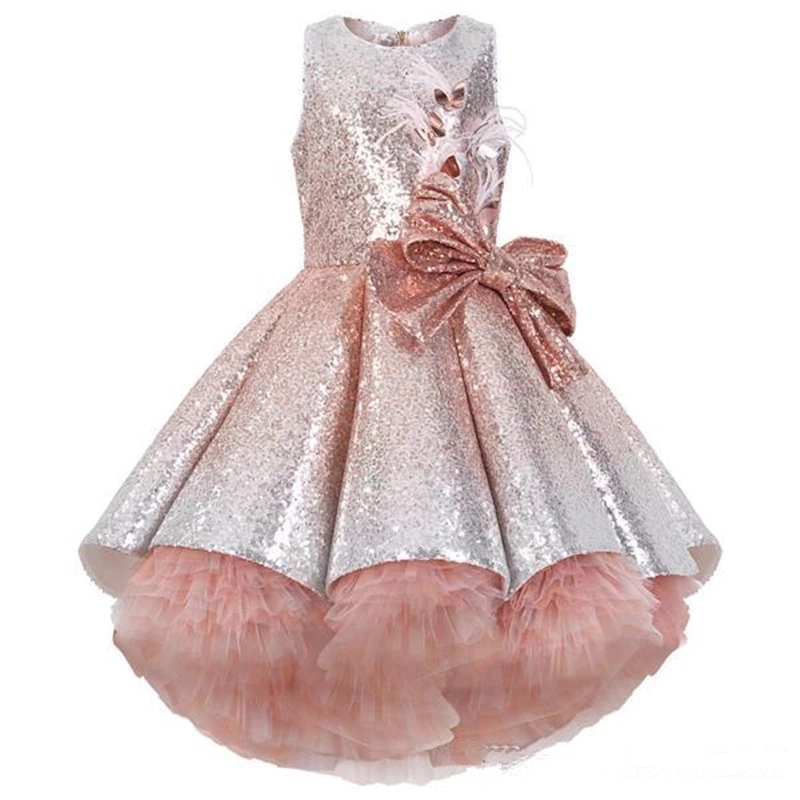 Hand Made Shiny Sequins Flower Girls Dresses For Wedding Sleeveless Tulle Tiered Tutu Girls Pageant Gowns Gorgeous Puffy Prom Girl Dresses Fl011