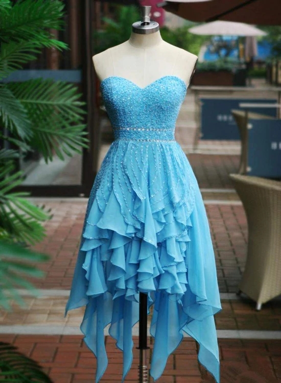 Beautiful Blue Beaded Chiffon Homecoming Dress, Light Blue Party Dress M294