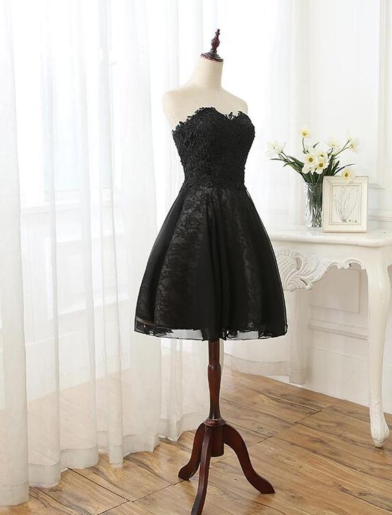 Black Sweetheart Lace And Beaded Dress, Black Short Party
