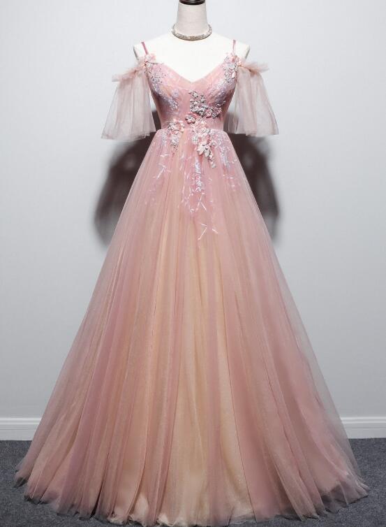 Ethereal Pink Gown With Floral Embellishments