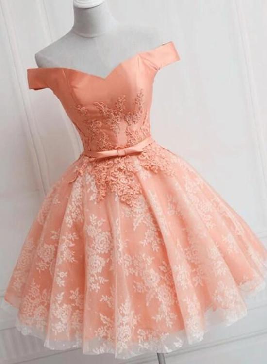 Lovely Short Lace Floral Knee Lenght Off Shoulder Party Dress, Cute Short  Prom Dress M334 on Luulla