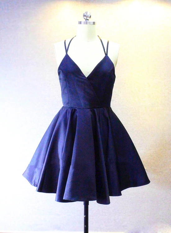 Chic Navy Blue Sleeveless Flared Cocktail Dress