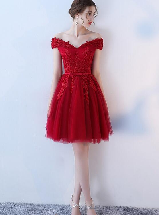 The Shoulder Short Red Ruffle Dress Red Lace Off-shoulder Short