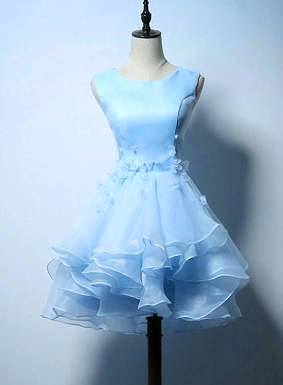 Lovely Light Blue Organza Layers Short Homecoming Dress, Blue Prom Dress N061