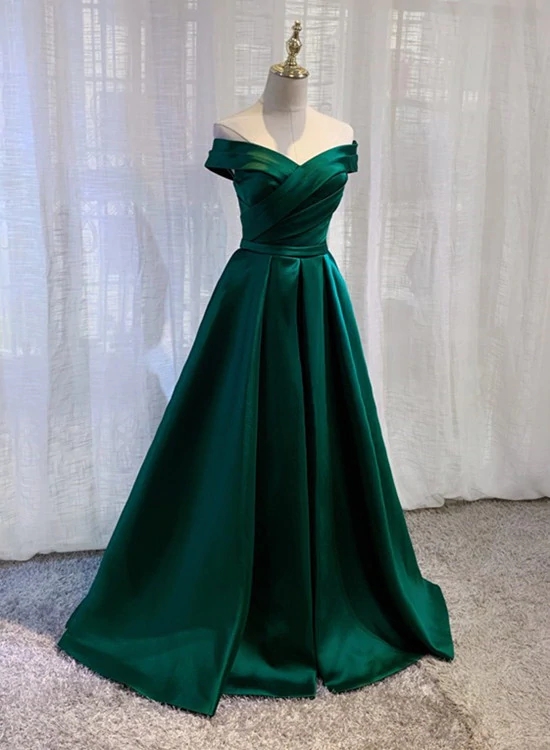 Charming Dark Green Long Junior Prom Dress, Off Shoulder Evening Gown N076