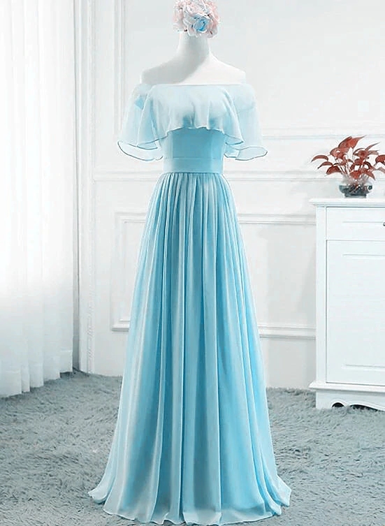 Lovely Off Shoulder Simple Light Blue Bridesmaid Dress, Wedding Party Dress N086
