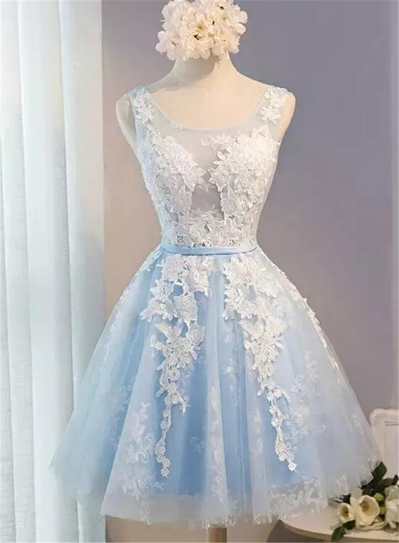 Lovely Hand Made Knee Length Homecoming Dress Lace And Tulle Fashionable Party Dress F69