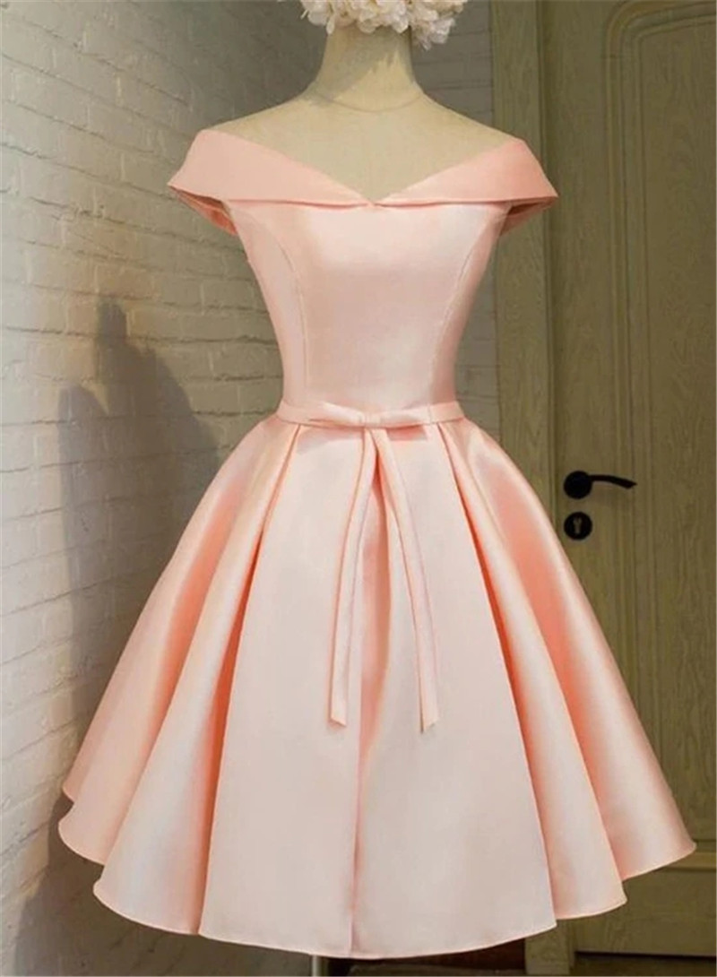 Custom Pink Satin Knee Length Party Dress Short Homecoming Dress F70