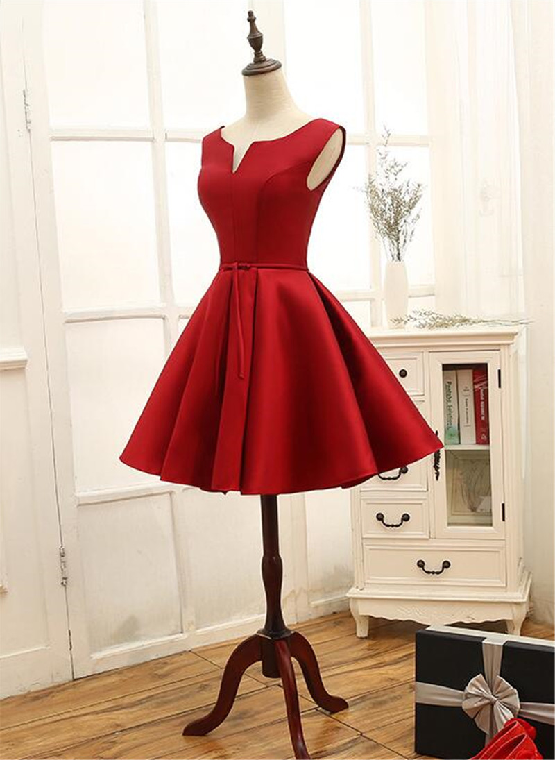 Hand Made Custom Red Satin Homecoming Dress Evening Lovely Party Dress F79