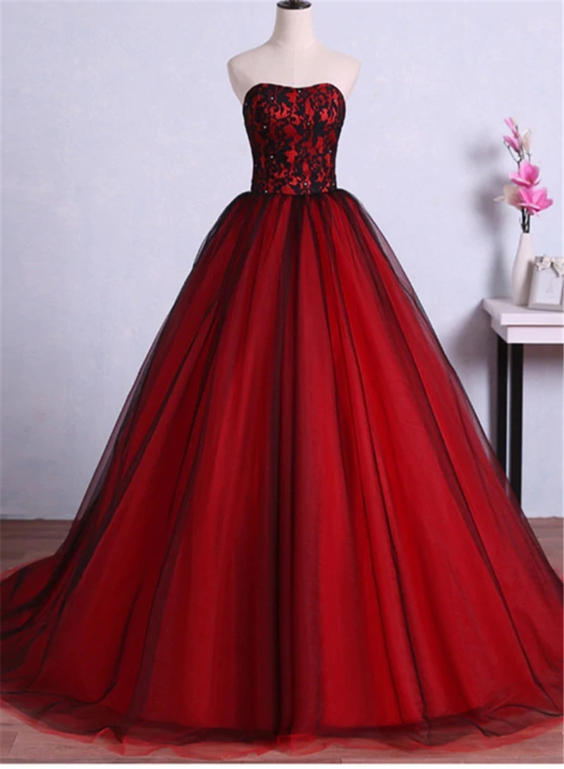 Charming Red And Black Sweet Tulle Ball Gown Evening Formal Dresses F86