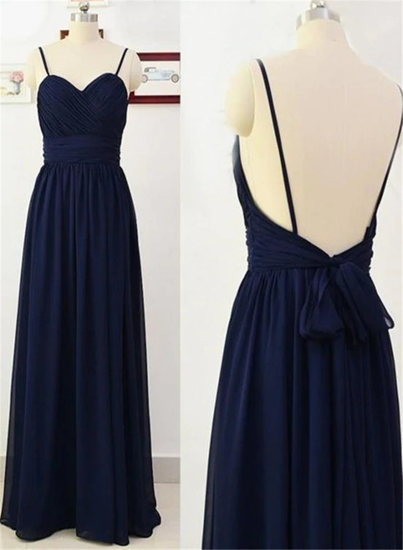 Simple Custom Navy Blue Chiffon Party Dress Evening Long Formal Dress F87