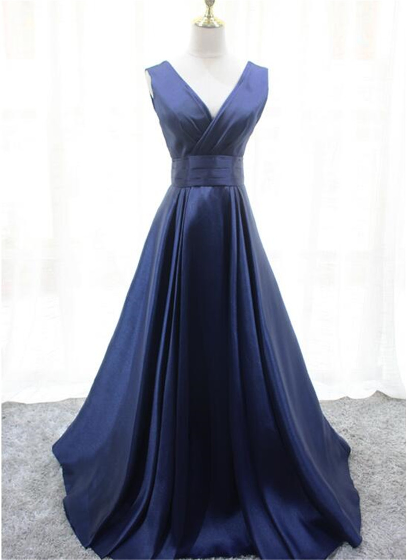 Hand Made Navy Blue Elegant Formal Dresses, Charming Satin Prom Dress Party Dresses F95